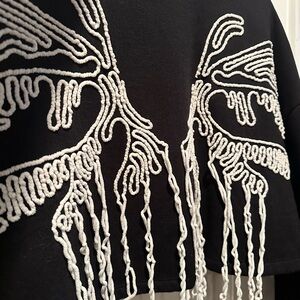 Black Cropped Sweater White Embroidery